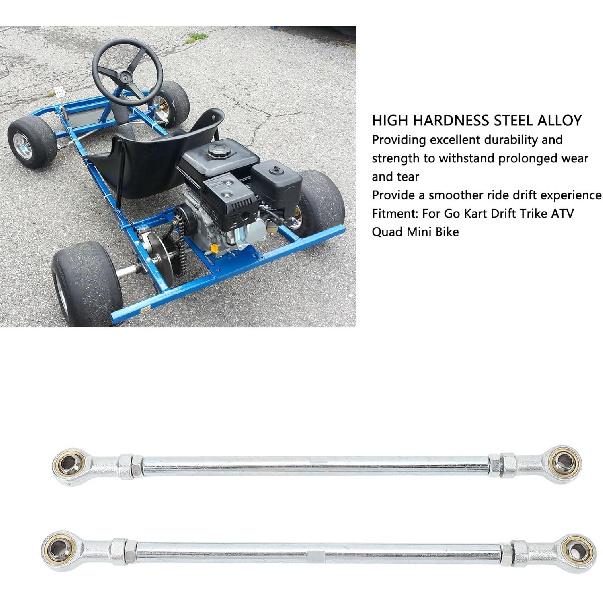 1 Pair 295mm 8mm Steering Tie Rod Kit Fit for Go Kart ATV Racing Cart Steel Alloy High Strength Long Lasting Go Kart Steering Tie Rod Tie Rod End