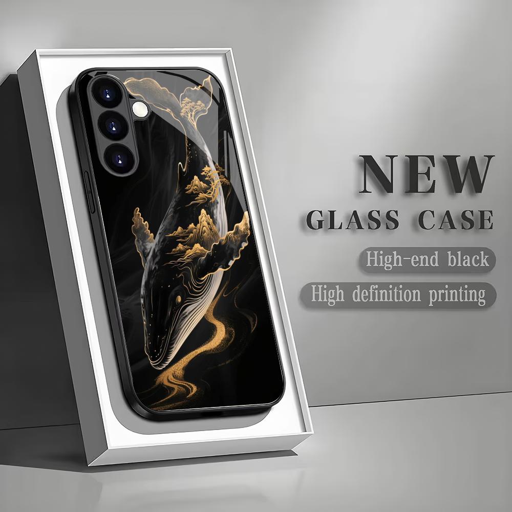 Ozean Wal Gehärtetes Glas Handyhülle Geeignet für Samsung Galaxy S26 S25 S24 S23 S22 S20 FE/Ultra/Plus5G Anti-Drop Rückseite