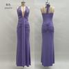 New Women's Long Dress Solid Color Elegant Neck Deep V Waist Sexy Backless Streamer Fishtail Skirt