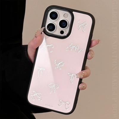Gilt for IPhone16promax for Apple 15 Mobile Phone Case 13 Glass 14 Light Luxury 17 Pink Bow