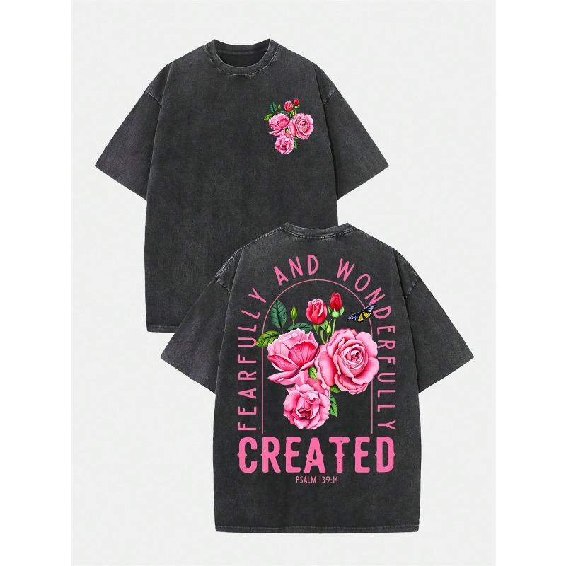 

Amazing Pink Rose Vintage-style Loose Printed T-shirt, Men S Short-sleeve Design, Relaxed Fit for Casual Attire , Beautifully Designed 100% Pure S