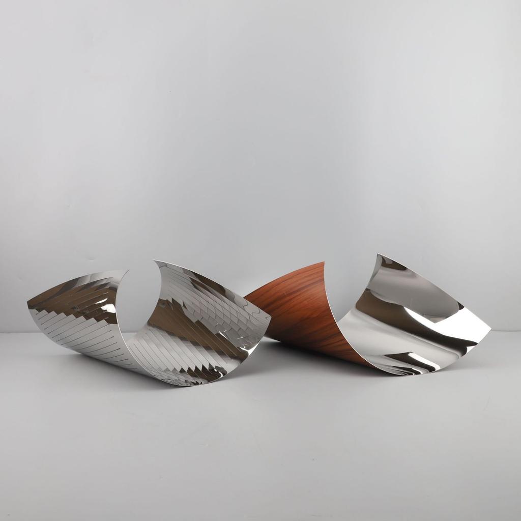 Creative Shaped Geometric Metal Curled Edge Tray, Fruit Tray, Stainless Steel Tableware, Living Room Dining Table Decoration