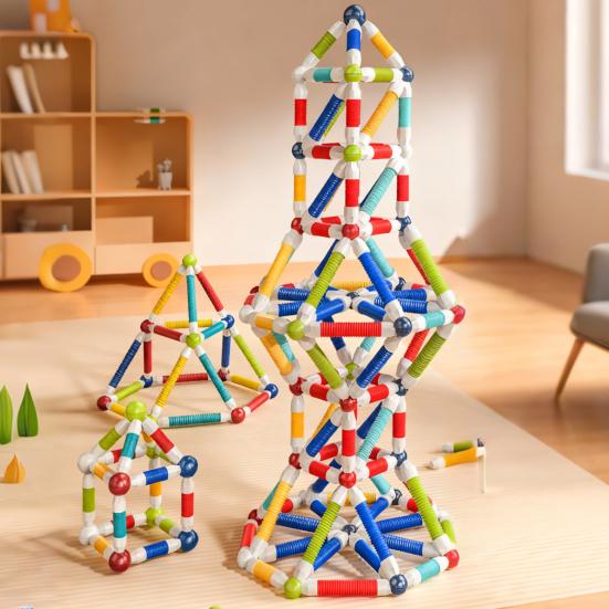 Expandable Magnetic Building Sticks Flexible Rods with Strong Magnets Kids STEM Learning Toys for Creative 3D Shapes