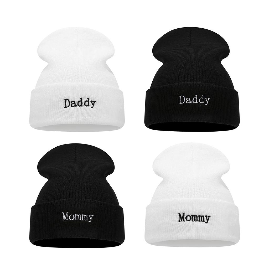 Daddy Mommy Alphabet Embroidered Beanless Knitted Hat Hot Sale Fashion Ear Cap Street Cold Hat