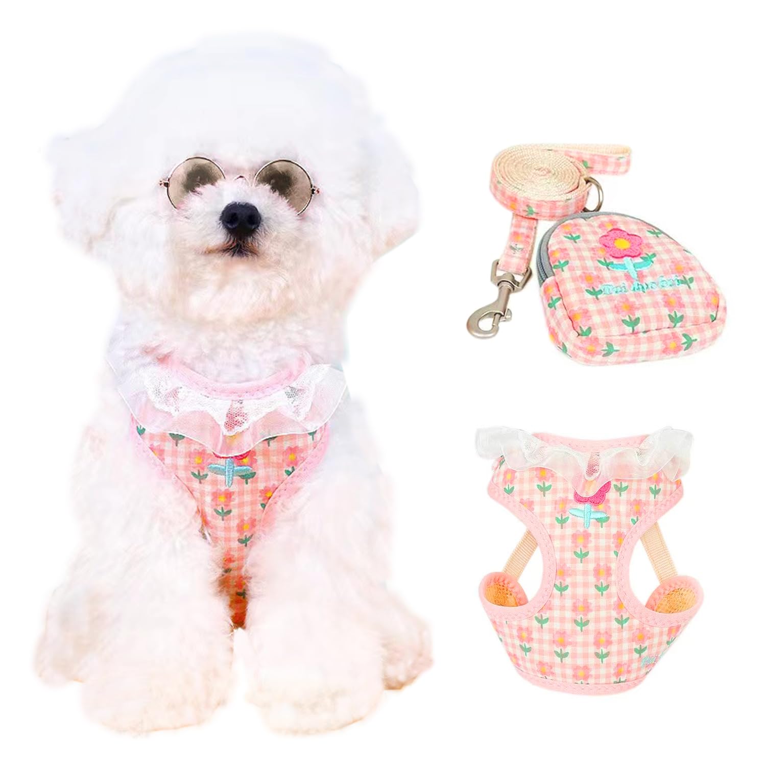 

Fapayeep Dog Harness Safety Handle Harness and Leash Set for Small Dogs - Breathable, Easy-On/Off, Adjustable, (M, Pink) рожевий