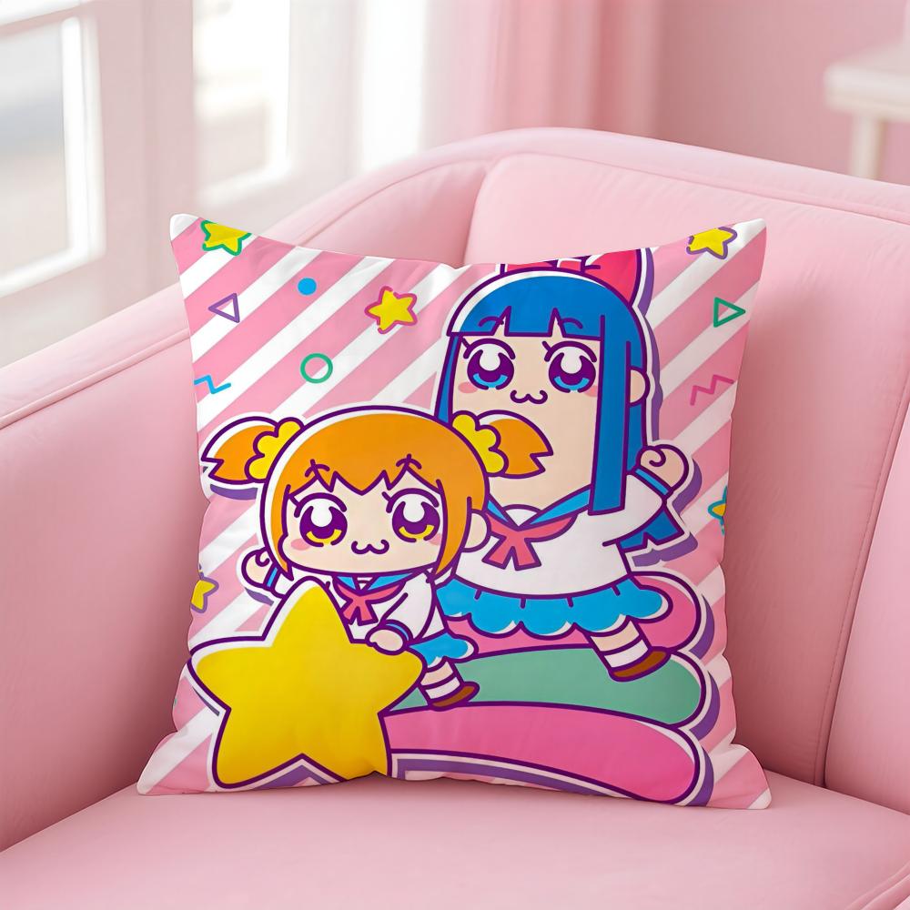 Cute Anime PPop Team Epic Cushion Cover Pillowcase Short Plush Invisible zipper Room Sofa Cushion Cover