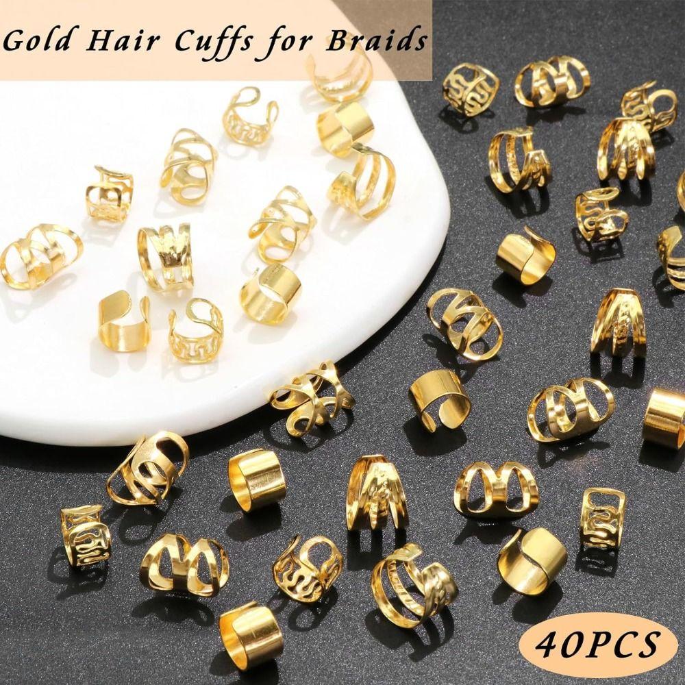 40PCS Multi Style Hair Braid Tubes Gold and Silver Braids Hair Beads Hair Jewelry