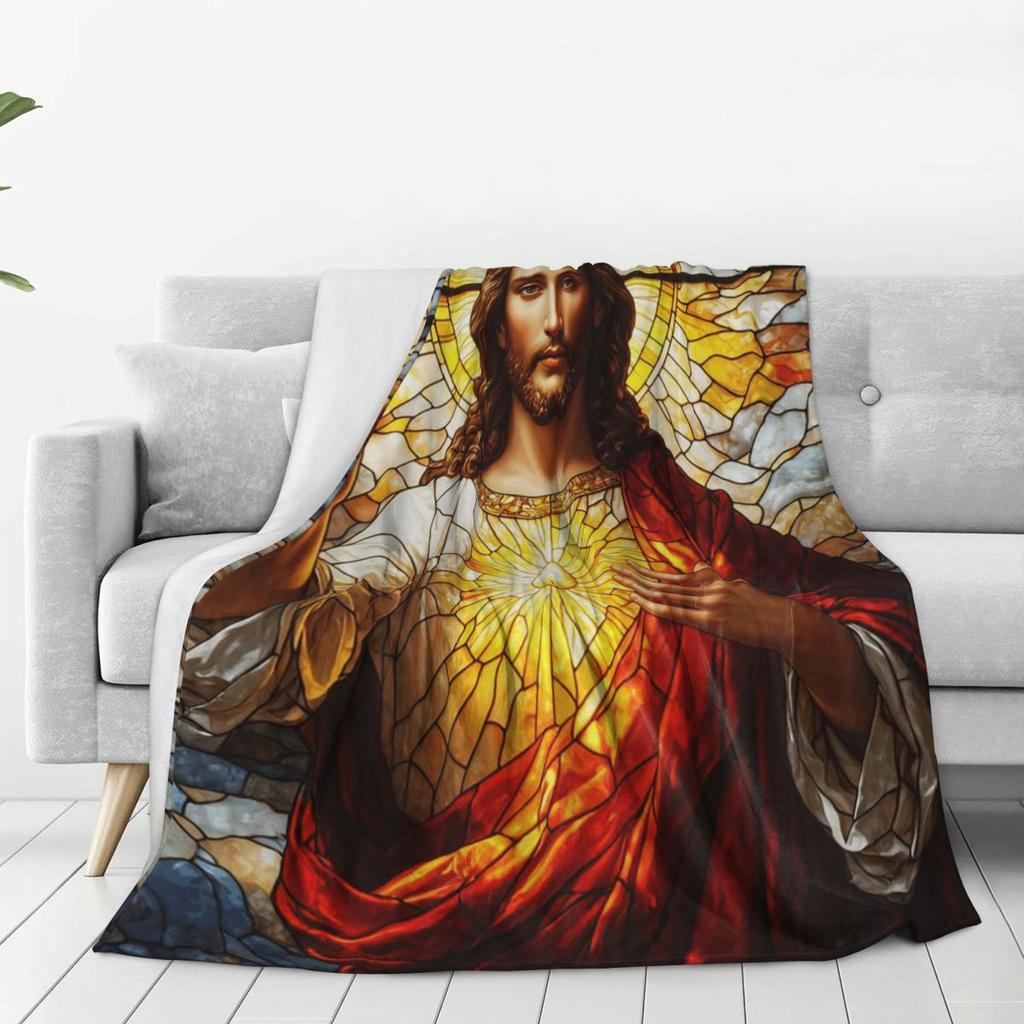 Jesus Christ Angelic Heart Religious Blanket Soft Warm Flannel Throw Blanket Bedspread for Living room Picnic Travel Home Sofa