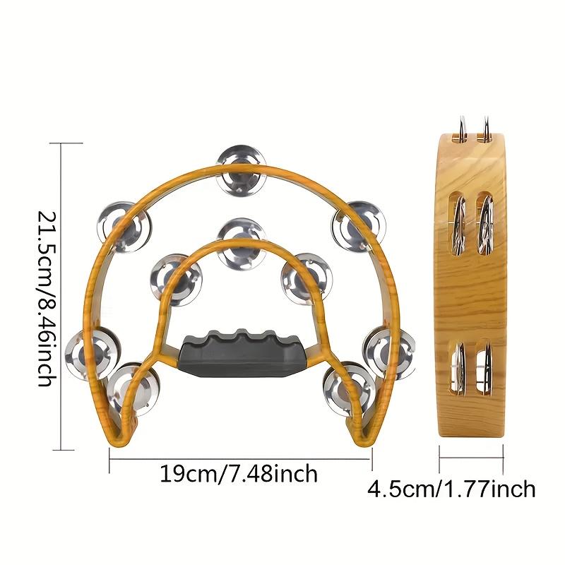 Tamburină ergonomică cu două rânduri de clopoței, galben ghimbir - Instrument muzical versatil cu clopoței metalici, Ideal pentru nunți, evenimente în aer liber, festivaluri