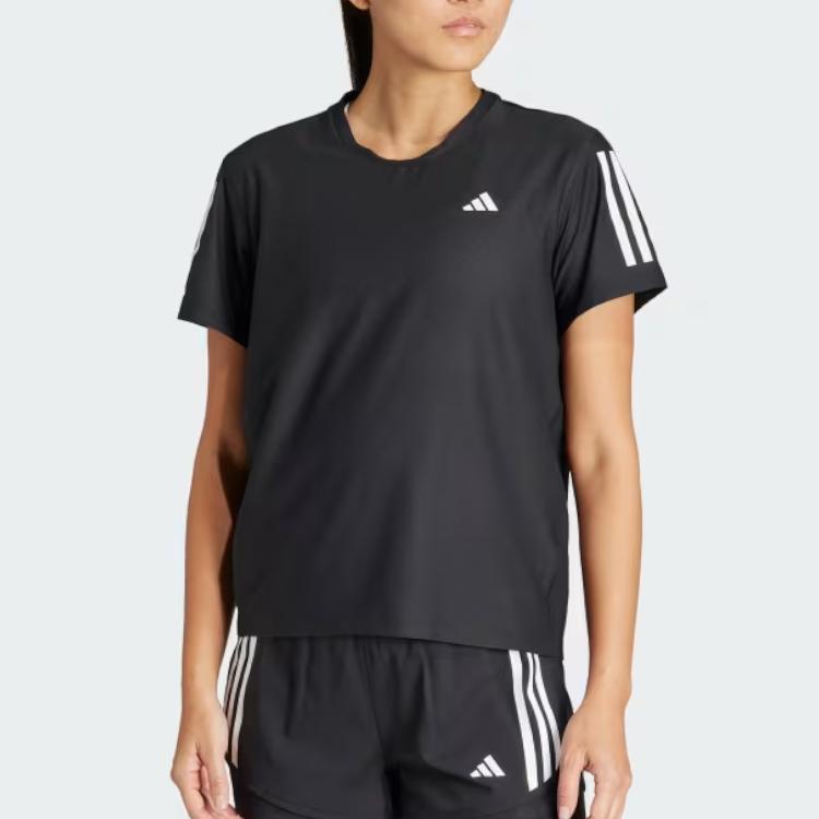 Adidas Own The Run Reflective Stripe Crew Neck Short Sleeve T-Shirt Women Tops Black IN2961