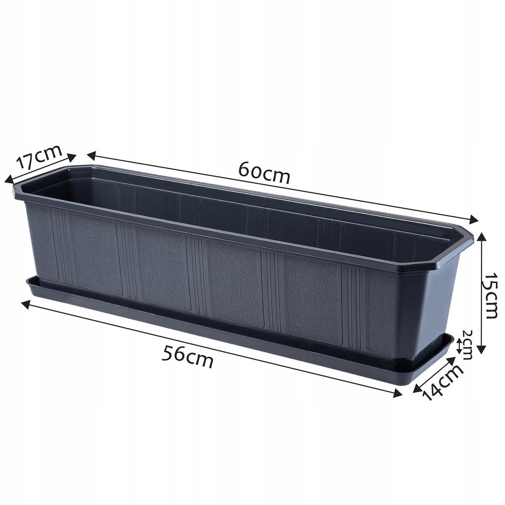KADAX Flower Pot Planter Balcony + Saucer 60cm Graphite