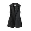 Women's Lapel Collar Vest Coat  All-Matched Single Breasted Sleeveless Classic Solid Color Chic Vintage Office Lady Jacket