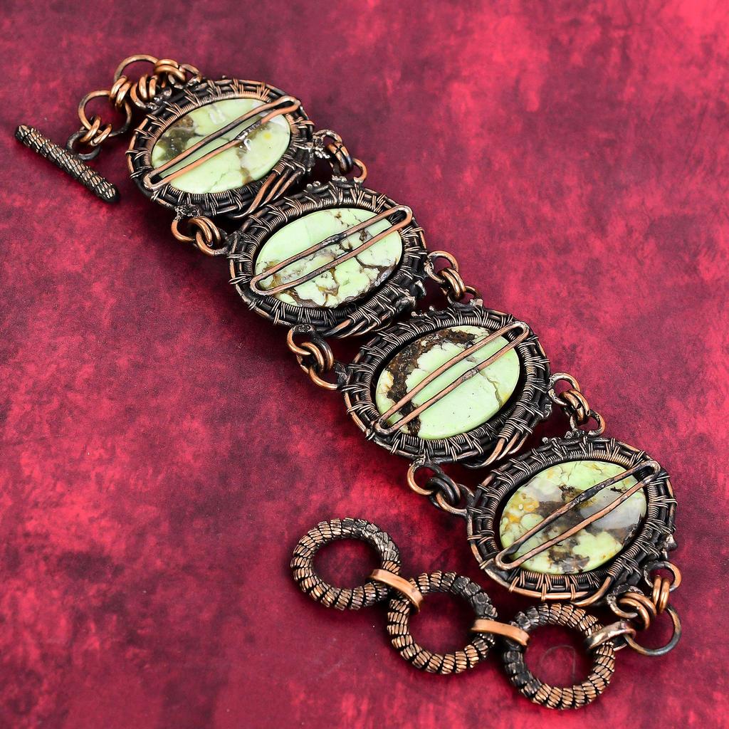 Lemon chrysoprase bracelet copper wire wrapped bracelet adjustable chain bracelet dainty gemstone bracelet copper handmade jewelry for gifts