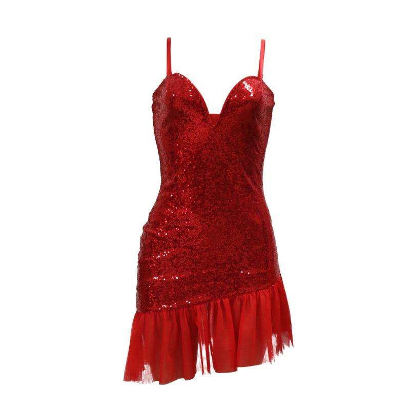 Women's Sequin Halter Dress Dinner Dress Wrap Hip Short Dress Patchwork Lotus Hem