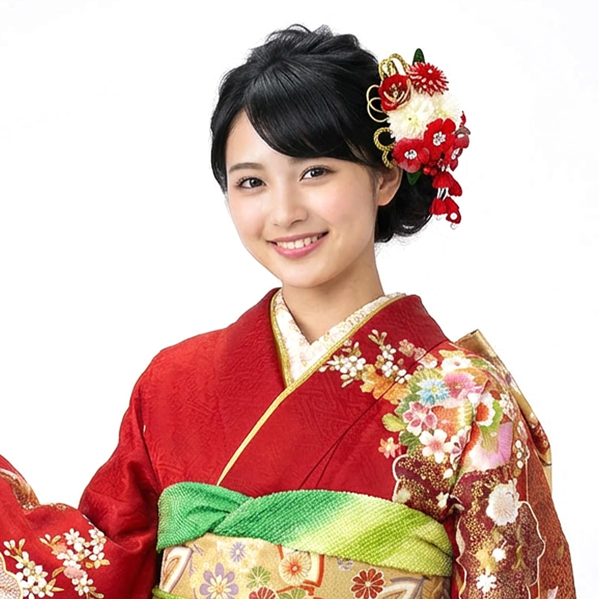 

Hair ornament set of 2, for furisode kimono and coming-of-age ceremony, wk-077, red, tsumami zaiku flower (red)