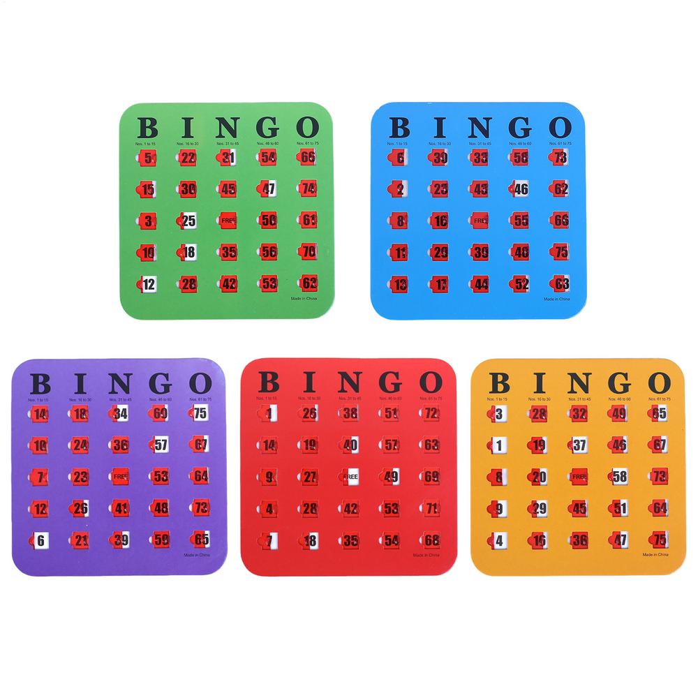 

5pcs Bingo Game Card Easy-Read With Sliding Windows Reusable Logical Thinking Ability Game Bingo Board Game Party Gift For Adult