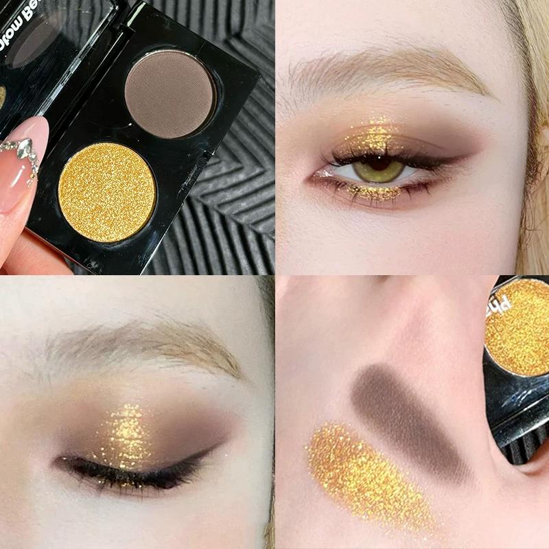 Luxurious Black and Gold Smoky Look! Gold and Black Two-Tone Eyeshadow Palette with Barbie Pink Glitter Eyeshadow Smoky Palette