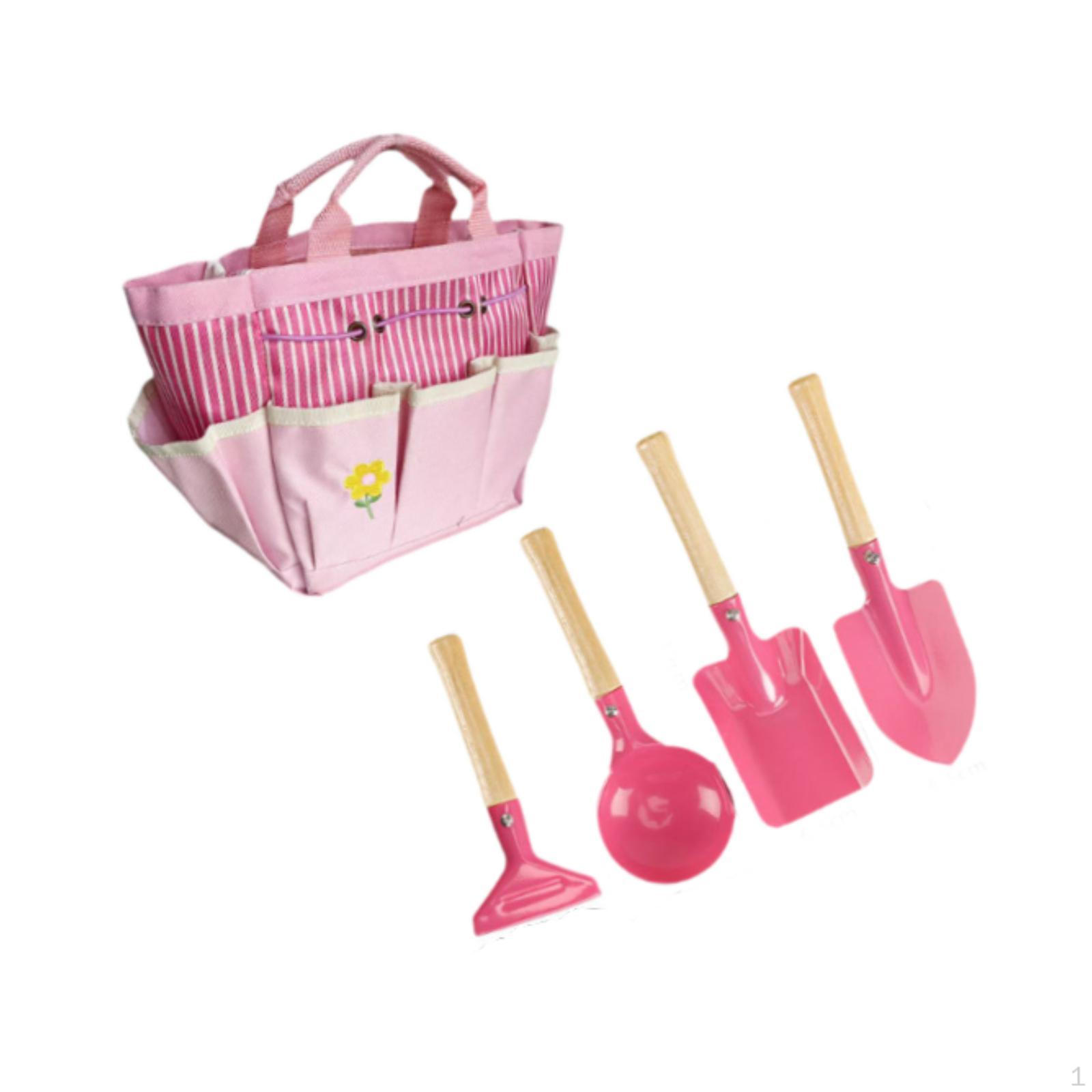 

5 Pieces Kids Gardening Tools Set Beach Sand Toys Garden for Loose Soil розовый