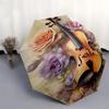 1pc Violin with Roses and Sheet Music Background Umbrella with Plastic Handle,Suitable for All Seasons Home Travel Outdoor Umbrellaptys31033