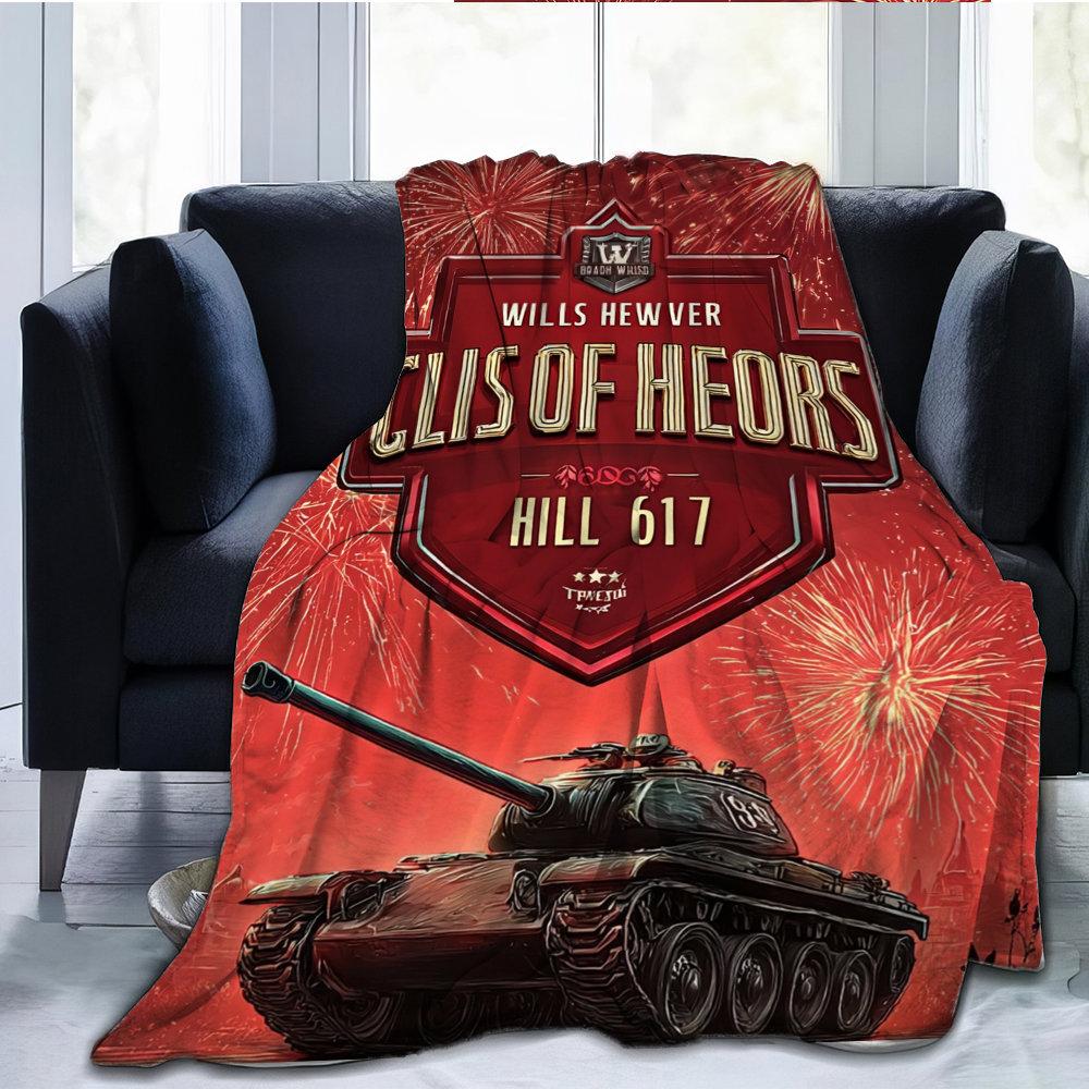 Roter Hintergrund Tank-Thema Flanell-Druckdecke geeignet für alle Jahreszeiten geeignet für Wohnzimmer Büro Sofa und Reise