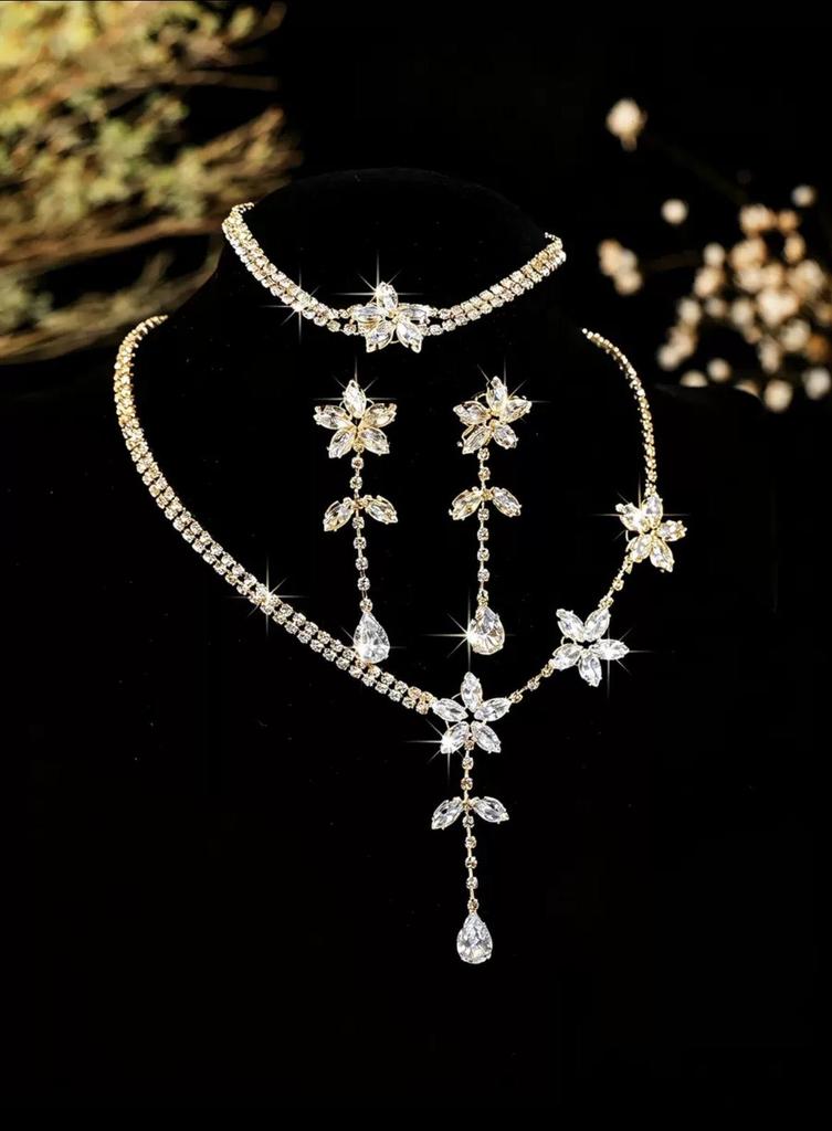 Elegant Rhinestone Zirconia Necklace & Jewelry Set for Bridal & Evening Wear