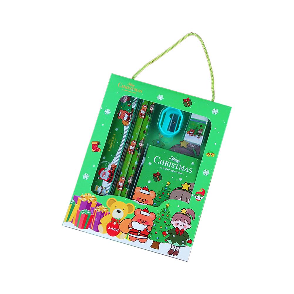 6Pcs Christmas Stationery Gift Set Christmas Party Favors Xmas Stationery Gift Include Cartoon Xmas Notebook Pencil Ruler Eraser