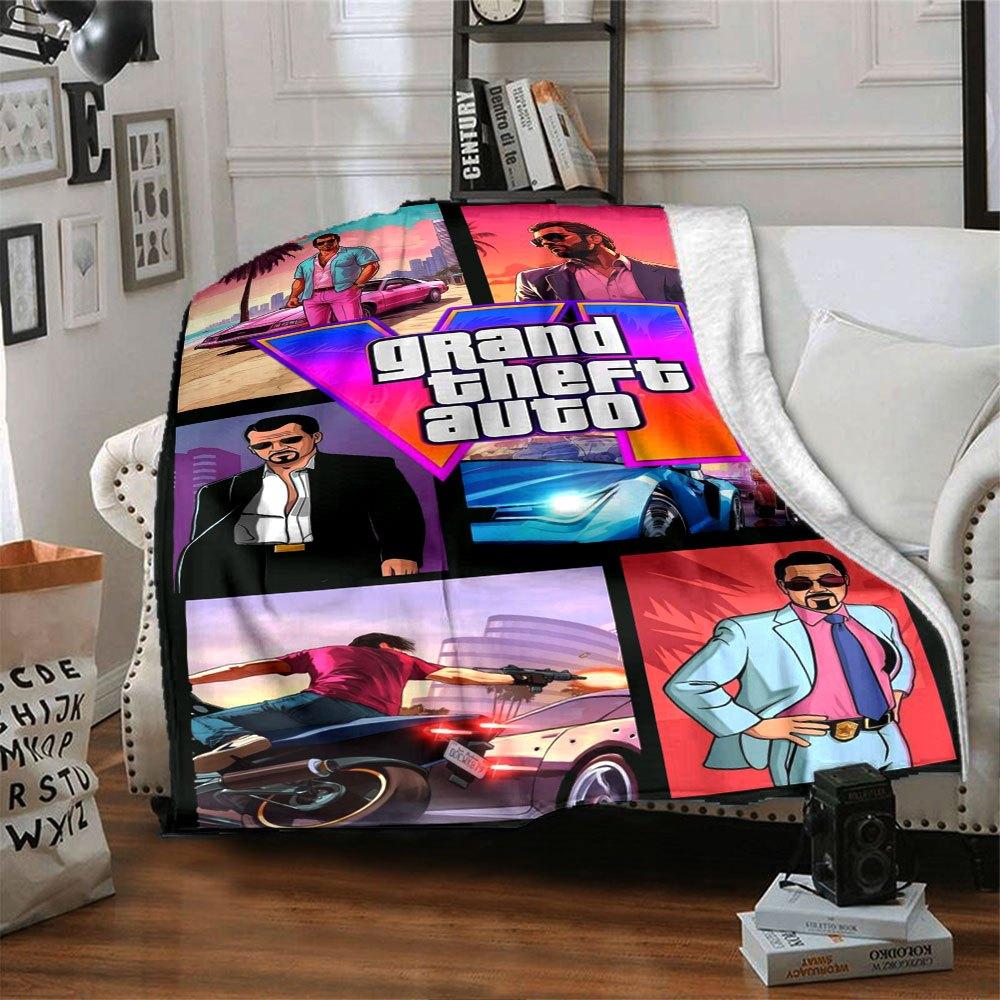 1pc Grand Theft Auto Soft Flannel Blanket with Designer Print A Cozy Blanket for All Seasons, Perfect for the Couch, Bed, Office