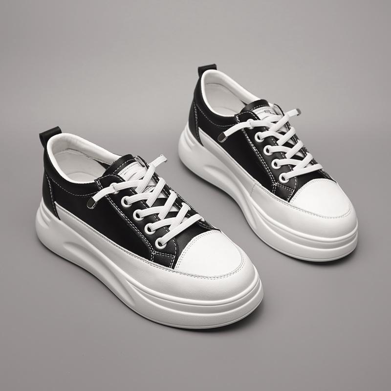 Cowhide Version Thick-soled Trendy Little White Shoes Spring Women's Versatile Casual Fashion Heightening Comfortable Board Shoes Women