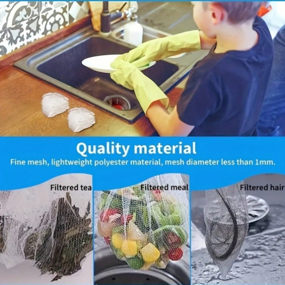 100-Pack Kitchen Sink Filter Bags - Featuring a Drawstring Closure And a Mesh Design That Effectively Captures Food Debris
