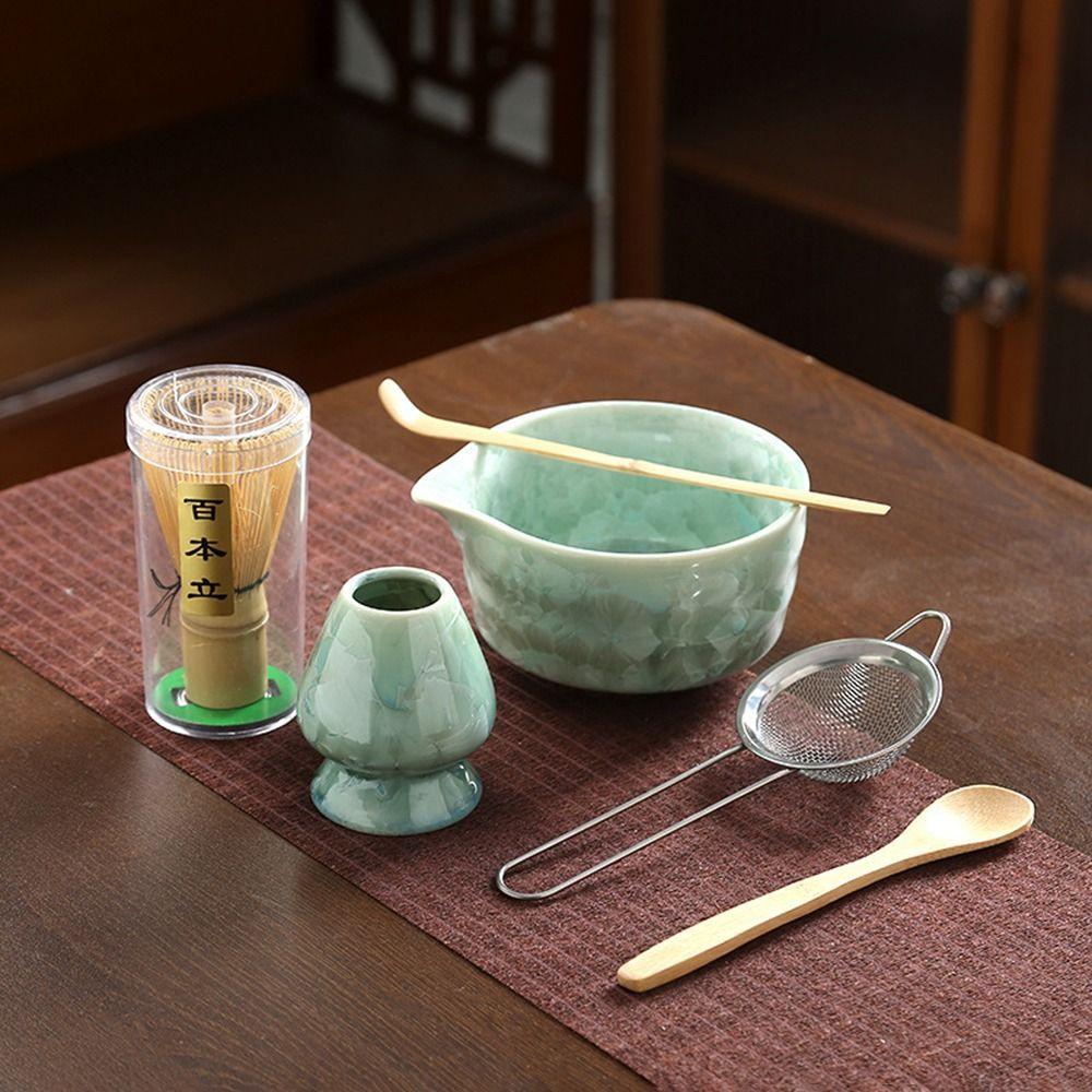 6PCS Traditional Bamboo Ceramic Japanese Matcha Tea Set Reusable Food Grade Matcha Stirring Brush Safe Matcha Whisk