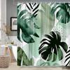 Green Monstera Leaf Shower Curtain 1Pc With 12 Hooks For Bathroom Home Decor Polyester 2D Flat Print 70.8X70.8 Inch