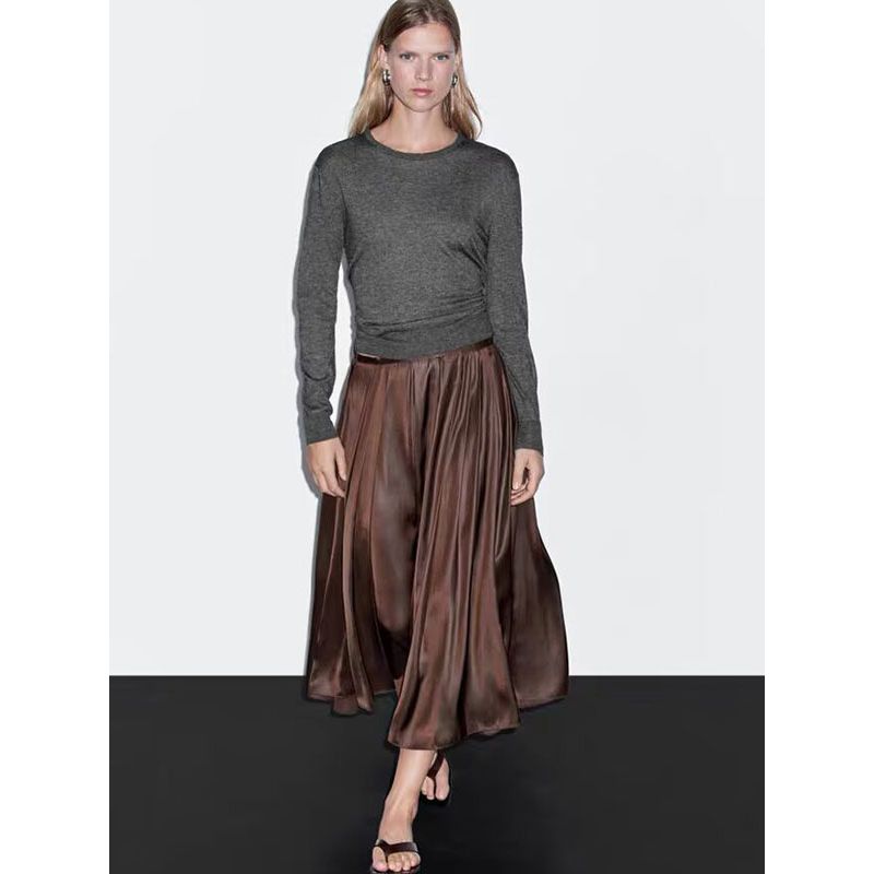 MD Autumn and Winter Women clothes Can Be Lu Li Style French style Temperament Elegant Drape Mid-Length Pleated Skirt 05255504717