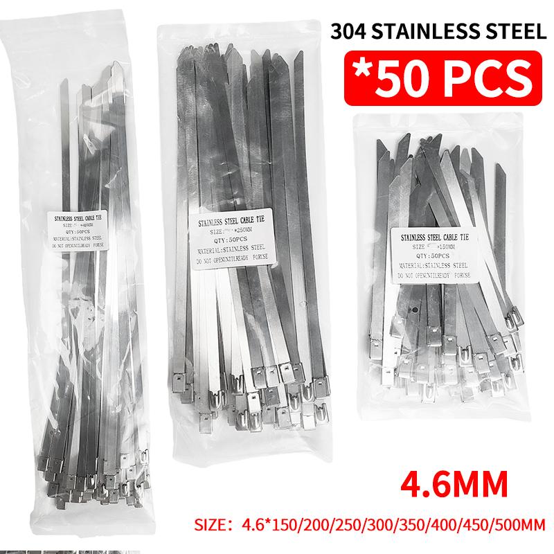50Pcs 304 Stainless Steel Cable Ties, Self-Locking Anti-Rust Metal Zip Ties for Electrical Wiring Harness, Heavy Duty