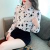 New 2024 Chinese Style Fashion Long Sleeve Office Lady Turn Down Collar Pocket Print Chiffon Blouse Shirt Women Tops Blouses Shirts J500