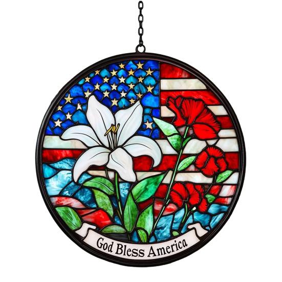 

Yousheng День Независимости Патриотическое Украшение Настенное Подвесное Витражное Ловец Солнца Орнамент День Ветеранов 4 июля 2D Плоский B