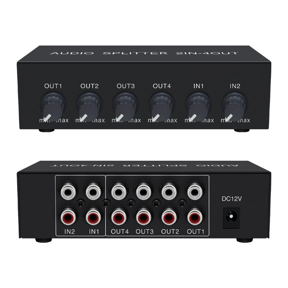 2-In 4-Out High Fidelity 3.5mm AUX Stereo Audio Distributor with Volume Control