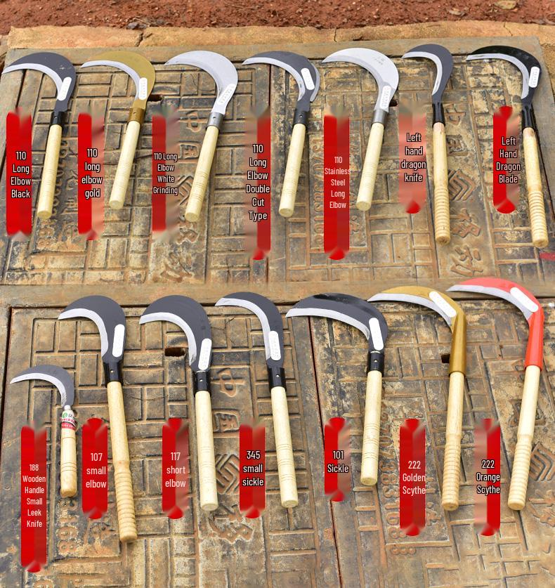 Large Outdoor Manganese Steel Weed Scythe - Long Handle Sickle for Grass Cutting and Corn Harvesting