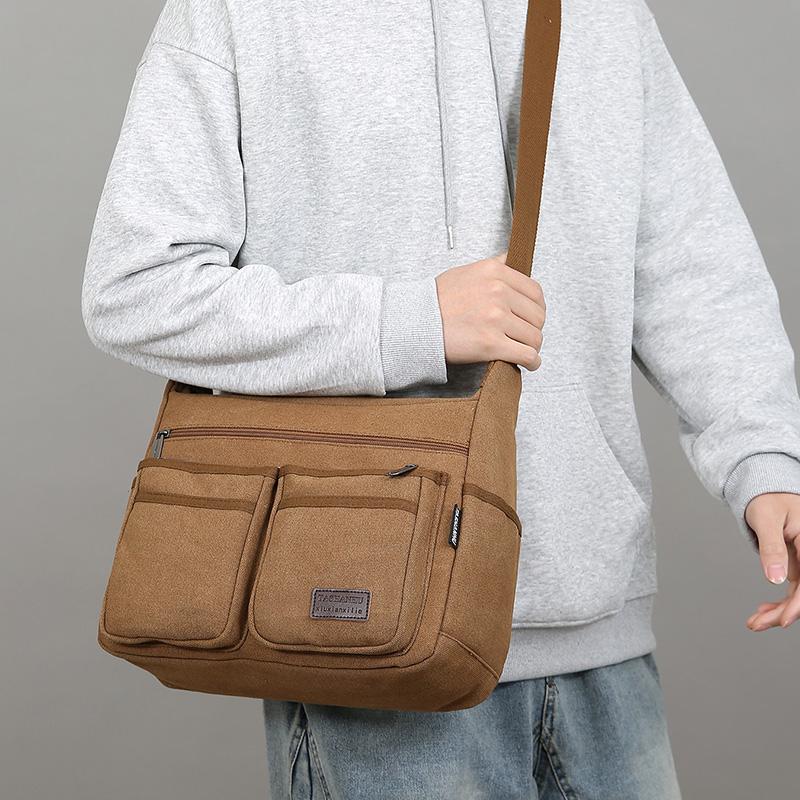 Men's Large Capacity Crossbody Bag Commuter Shoulder Bag Multi-Pocket Canvas Bag