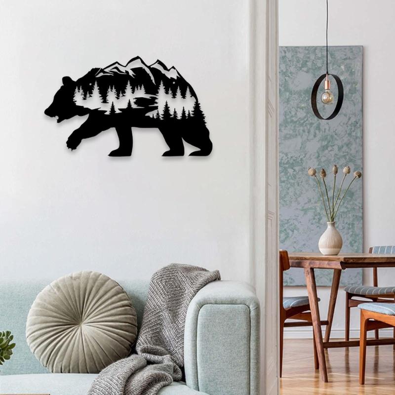 Metal Animal Bear Sign Wrought Iron Decor Hangable Pendant Crafts for Dormitory Room Wall Decoration