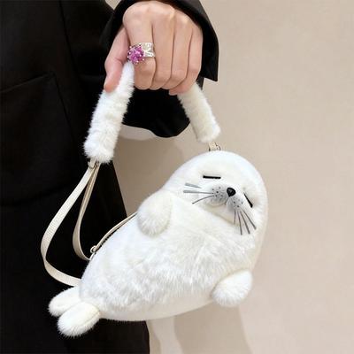 Entzückende Seehund Plüsch Handtasche Tragbar Herbst Winter Neu Niedliche Seehund Pelz Tasche Damen Handtasche Weiche Damen Mädchen Pochette Tasche