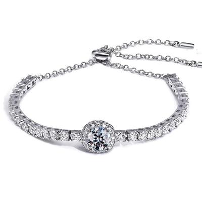 Moissanite Tennis Bracelet with 2CT 8mm Lab Grown Moissanite Diamonds, Rhodium Plated, Adjustable Silver Color White Gold Bracelet, Fashionable Jewelr