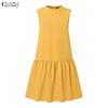 ZANZEA Women Casual Round Neck Solid Color Summer Sleeveless Dress