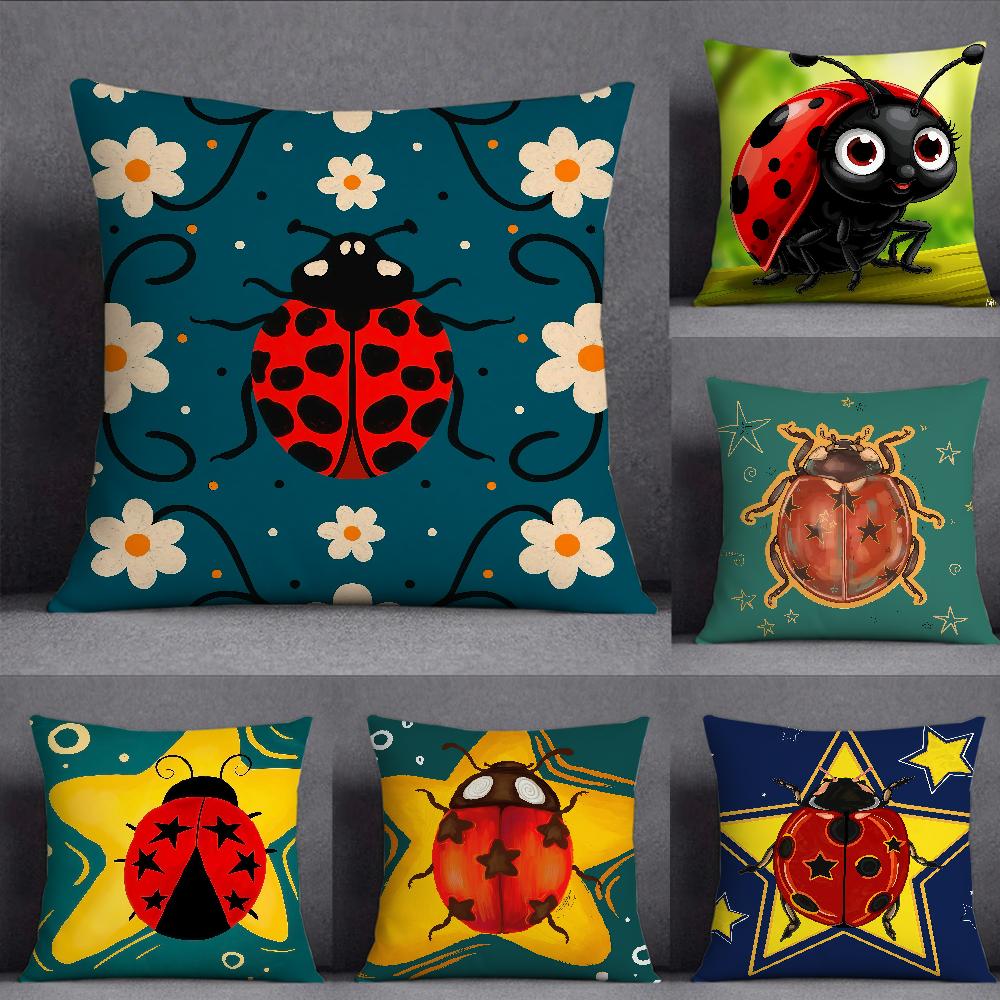 Cute Ladybug Anime Pillow Case Square DoubleSided Printing Sofa Cushion Cover Pillowcase Bedroom Bedside