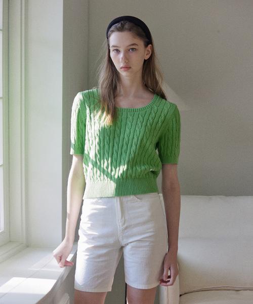 Shine On You Petal Cable Softness Top_Spring Green