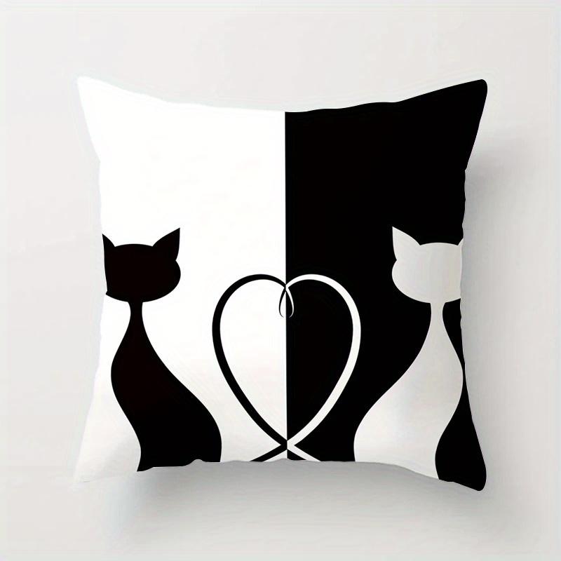 Home Decor Cute Black and White Cat Pattern Pillows Pattern Cushion Cover Suitable for Sofa Bedroom Car Pillow Cover