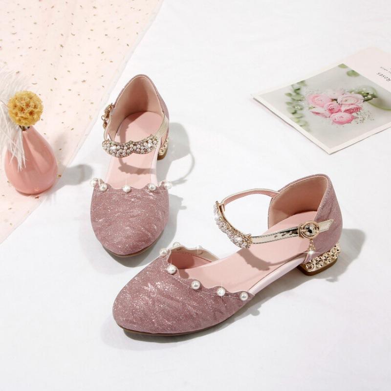 

New girls sandals medium and older children s bow sandals high heel princess shoes student buckle summer children s sandals women 39 (inner length 24.5cm) розовый