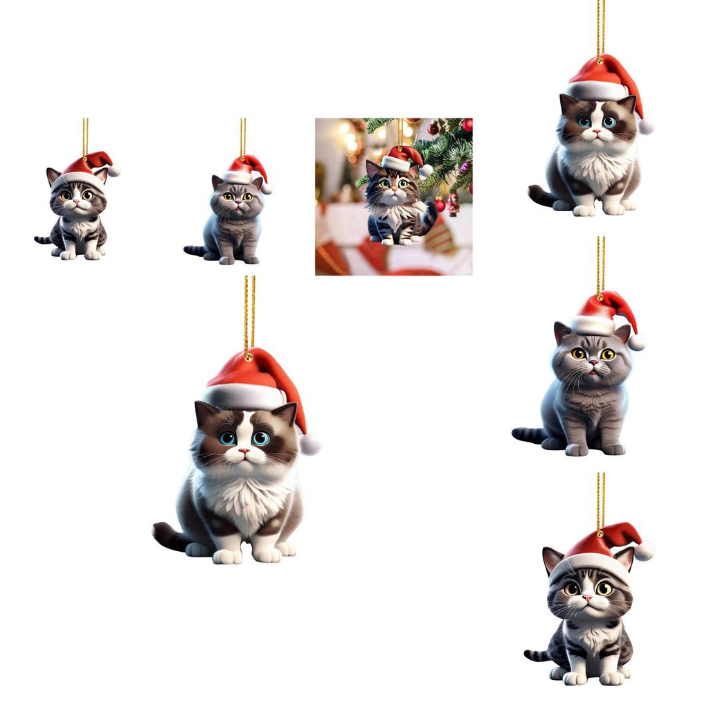 Cartoon Style Christmas Cat Car Pendant Unique Acrylic Backpack Charm For Holiday Cheer
