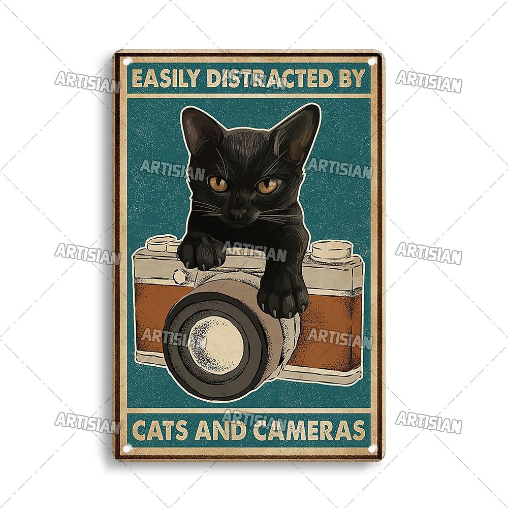 

Артизан черный кот ретро металлический постер забавный питомец винтажный декоративный жестяной знак гараж бар паб клуб кухня дом человек пещера настенный декор 7.8x11.8inch