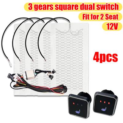 Araba Koltuğu Isıtma 12 V Koltuk Kapakları Karbon Fiber Isı Pedleri 3 Seviye Çift Kare Kontrol Anahtarı Kablo Demeti Ile Kış Isıtıcı