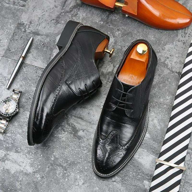 Handmade Men Oxford Shoes Business Leather Shoes Pointed Toe Brogue Dress Shoes Office Comfortable Casual Shoe Lace-Up Men Shoe